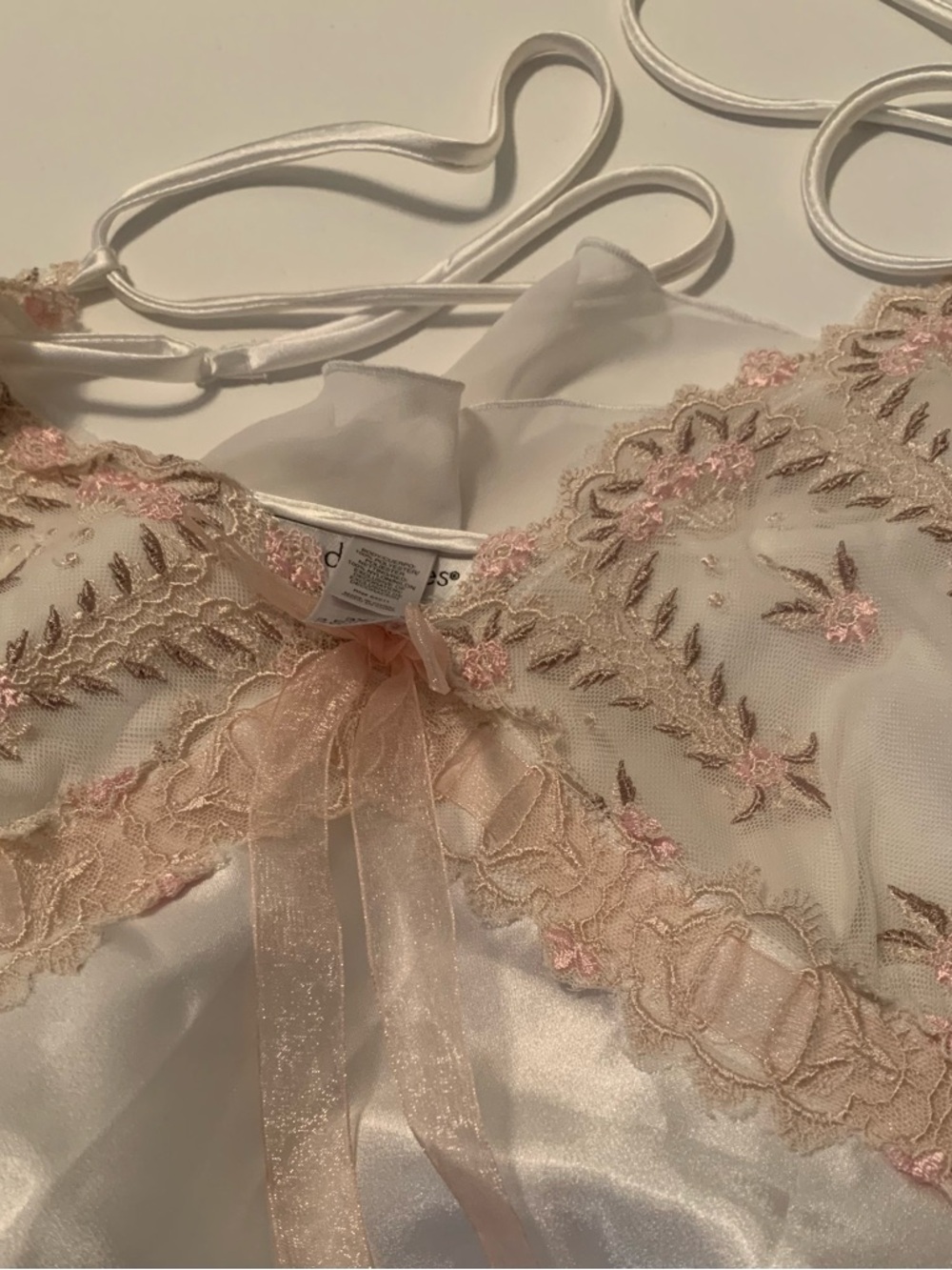 Delicates Ivory Soft  Nightgown Asymmetrical Hem Embroidered Lace